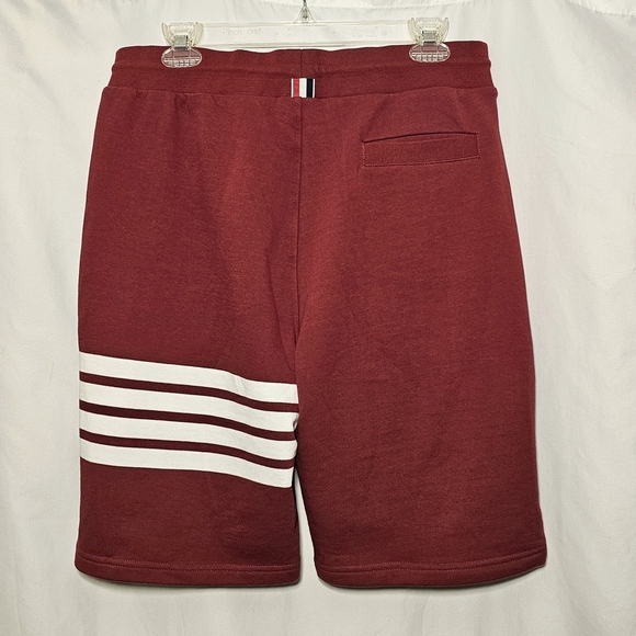 🛑 Thom Browne Men's Burgundy Red w/White 4-Bar Varsity Stripes Sweatshorts - Picture 2 of 6